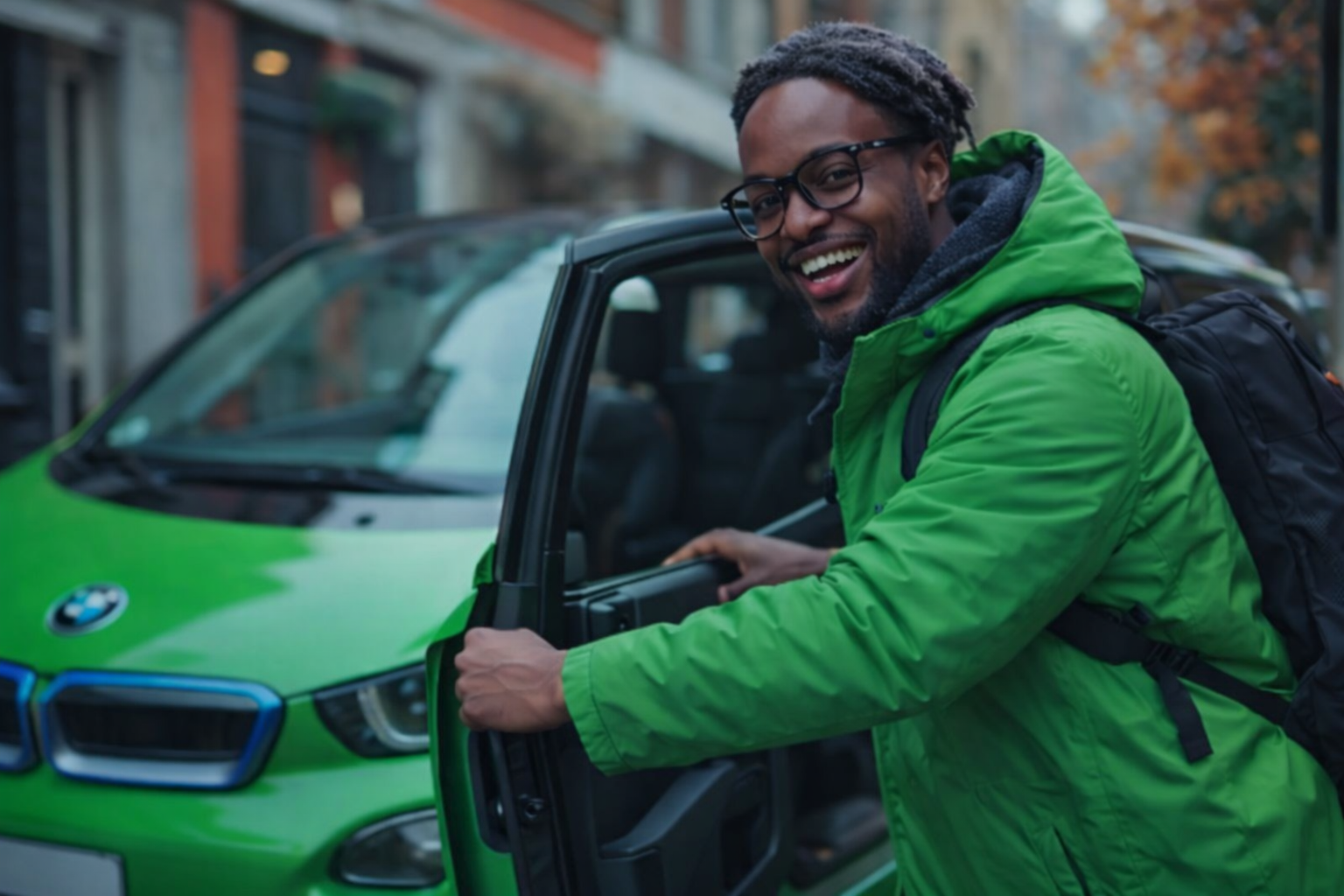 A smiling U-Lift rider getting into a vehicle
